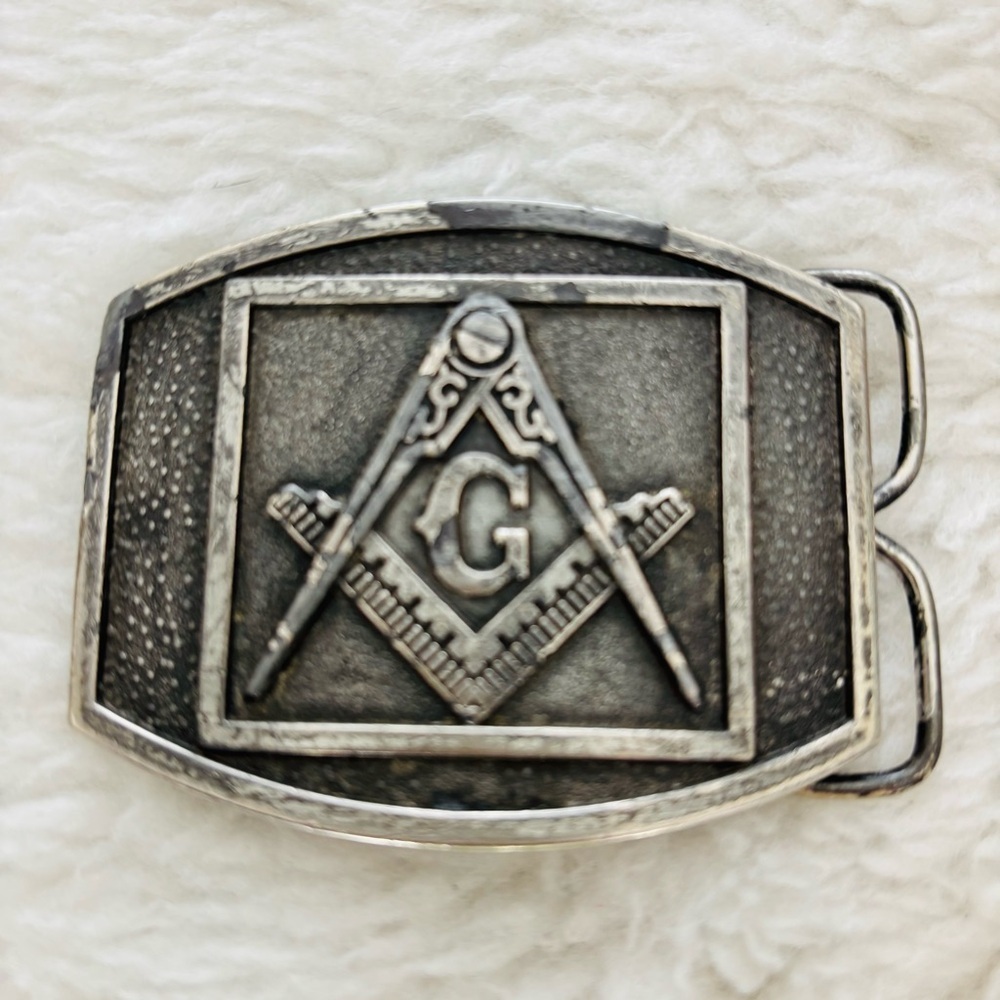 Masonic Silver Bergamot Brass Work Belt Buckle size 3”x2.5”